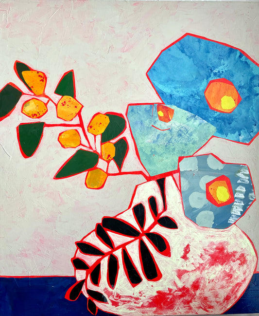 "Impossible to be Blue" $638- 20"x 24" Mixed media painted paper and acrylic on gallery depth canvas