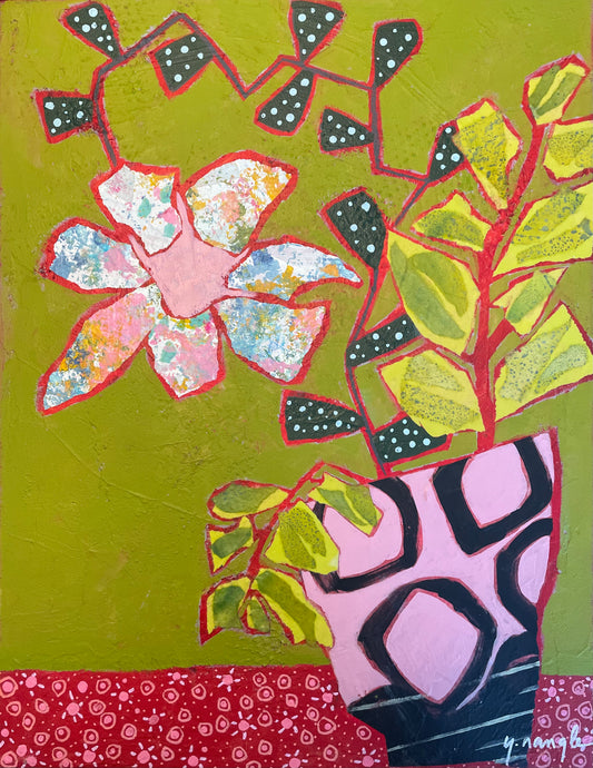 “In the Chartreuse” 14”x 18” $545 painted paper collage on gallery depth canvas