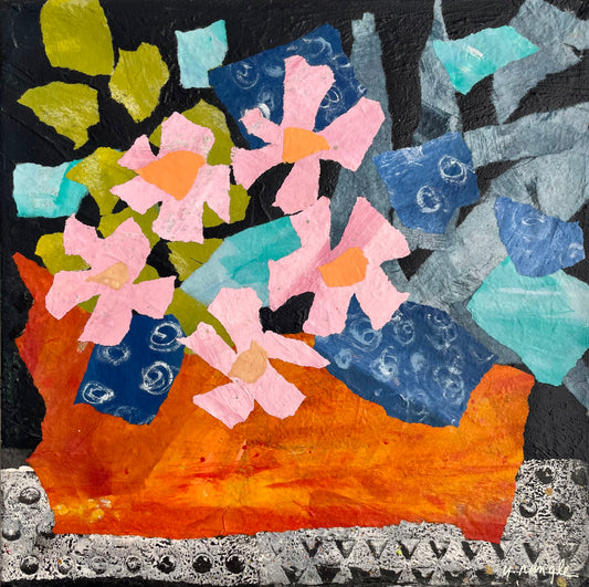”In the Moonlight”  $350 - 12"x 12" mixed media Acrylic and painted papers on canvas