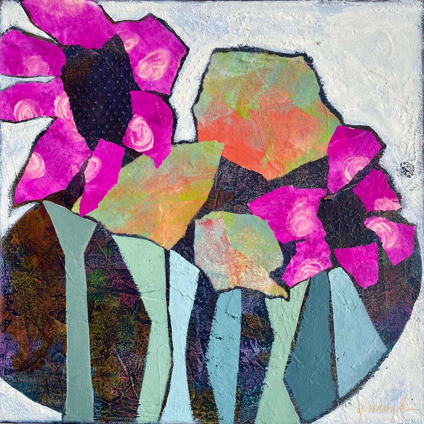 ”Never Garden Variety”  $350 - 12"x 12" mixed media Acrylic and painted papers on canvas (Copy)