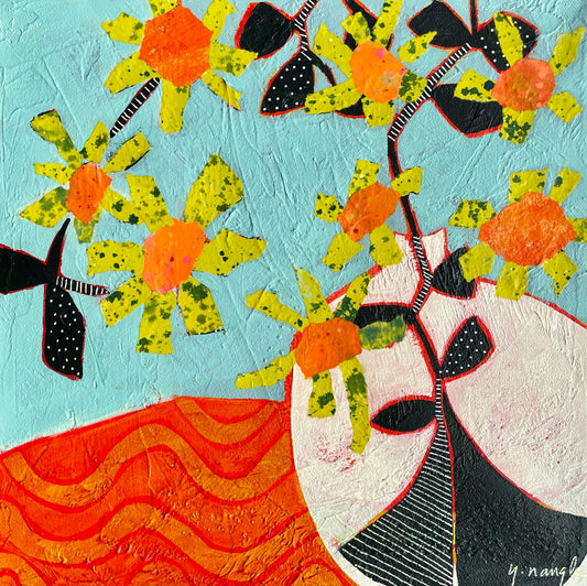 “The Daisy Vine”  $350 - 12"x 12" mixed media Acrylic and painted papers on canvas