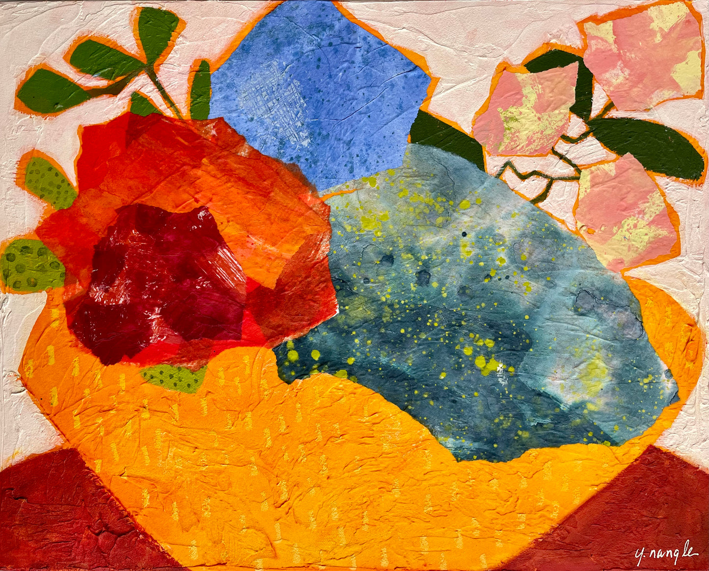 "Yellow Bowl Blooms on the Red Table" $576 - 20"x 16" Mixed media on gallery depth canvas (Copy)