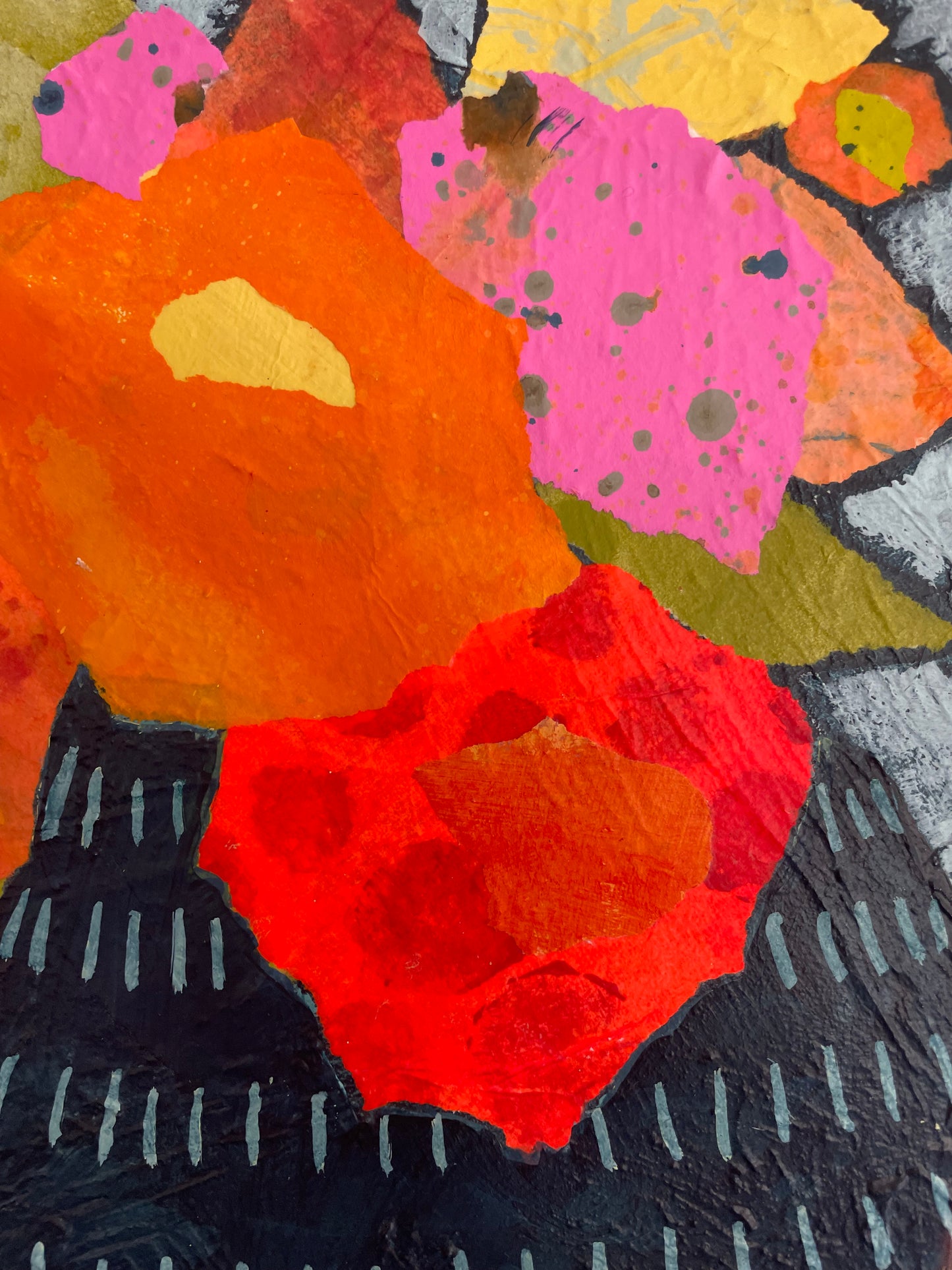 “Blooming Out Loud”  $350 - 12"x 12" mixed media Acrylic and painted papers on canvas