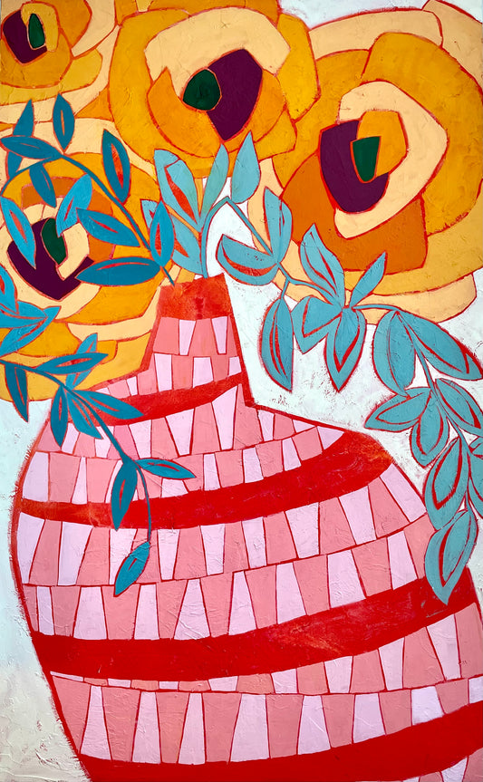 “Blooms on the Bright Side” $1800 30”x 48” Acrylic paint on gallery depth canvas