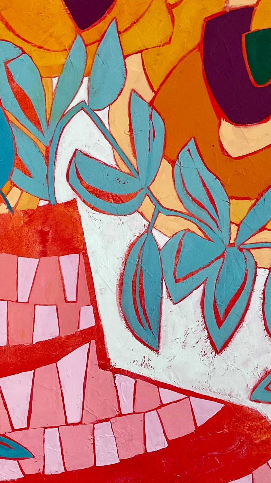 “Blooms on the Bright Side” $1800 30”x 48” Acrylic paint on gallery depth canvas