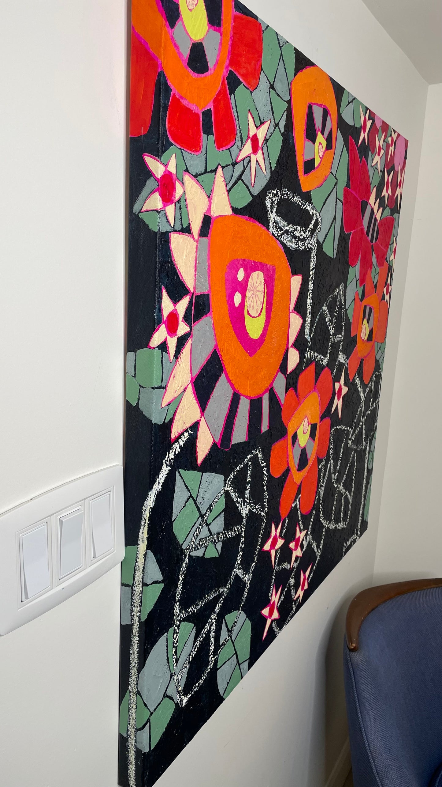 "Chalk it up to Bloom" $1450 36"x 36" mixed media acrylic on gallery depth canvas