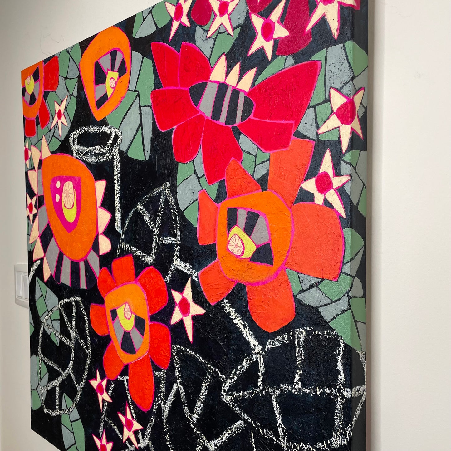 "Chalk it up to Bloom" $1450 36"x 36" mixed media acrylic on gallery depth canvas