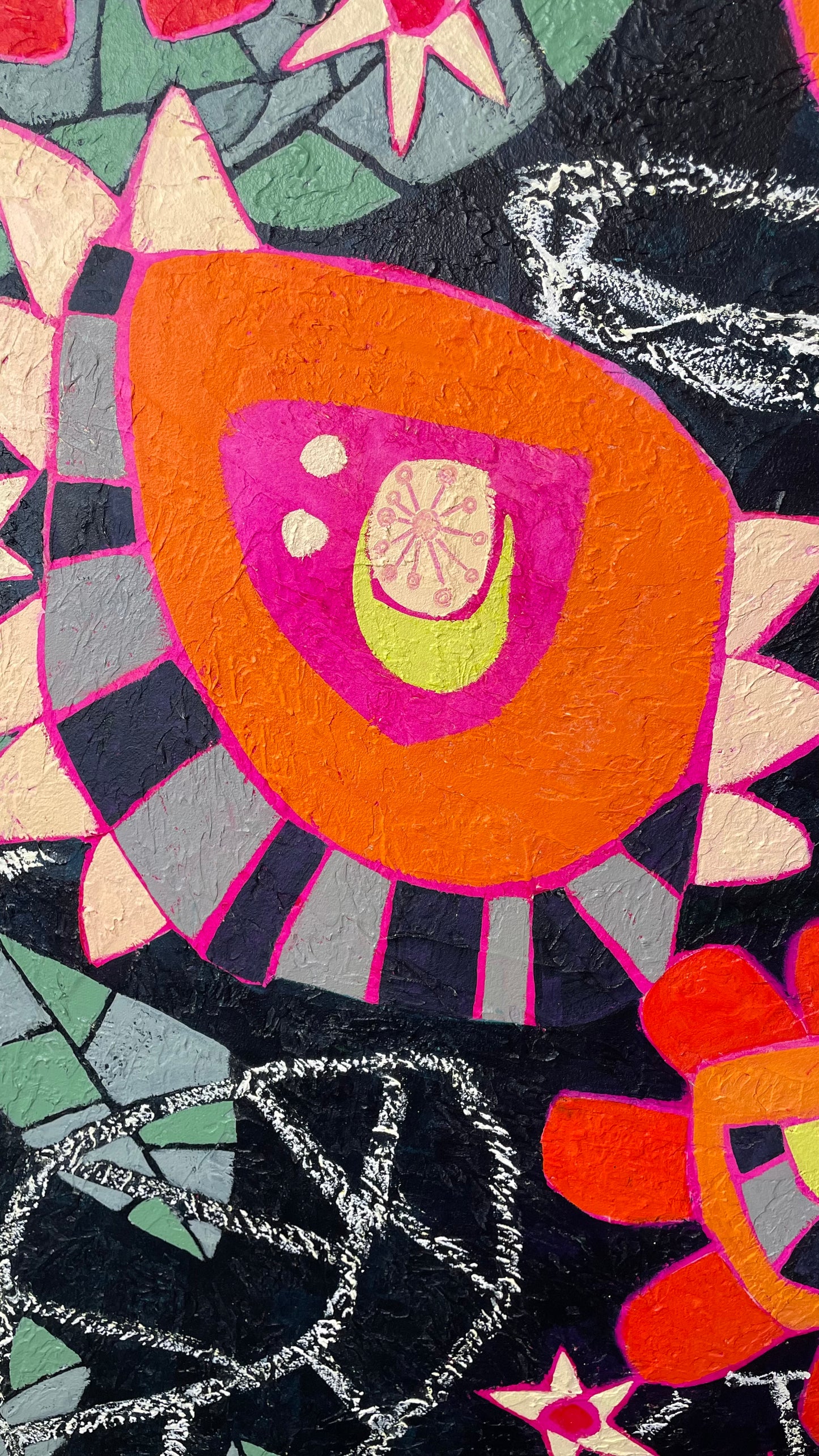 "Chalk it up to Bloom" $1450 36"x 36" mixed media acrylic on gallery depth canvas