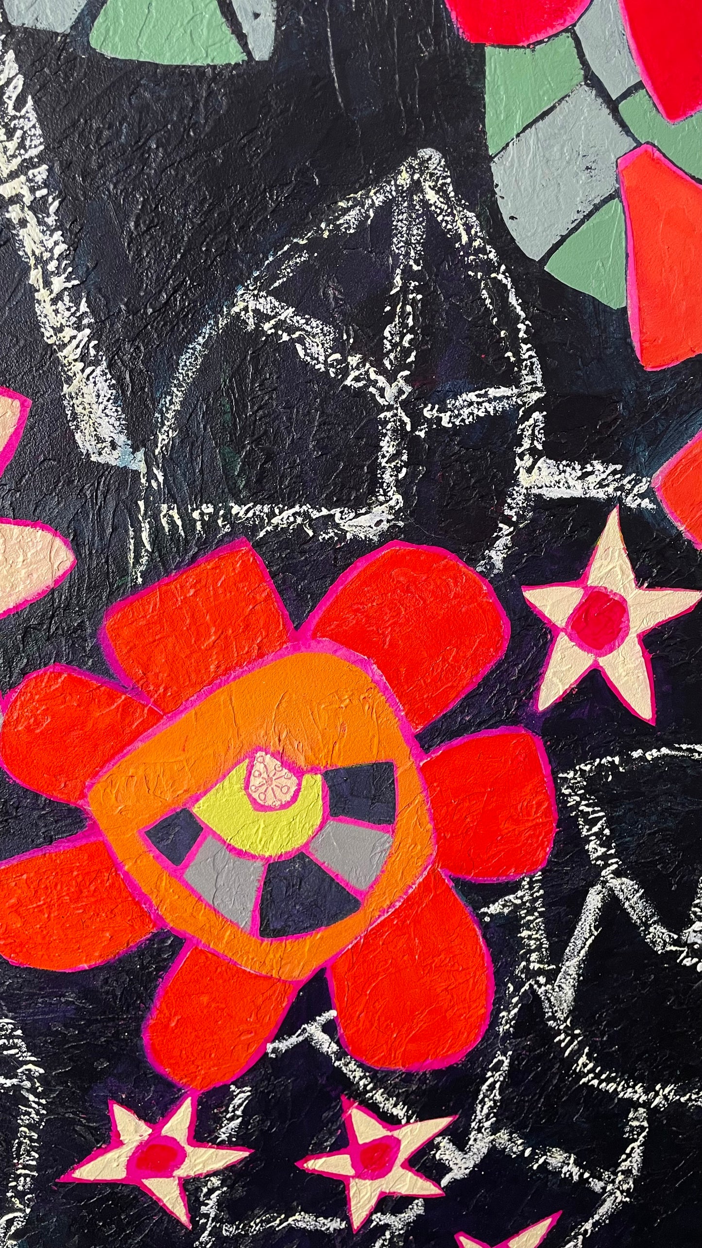 "Chalk it up to Bloom" $1450 36"x 36" mixed media acrylic on gallery depth canvas