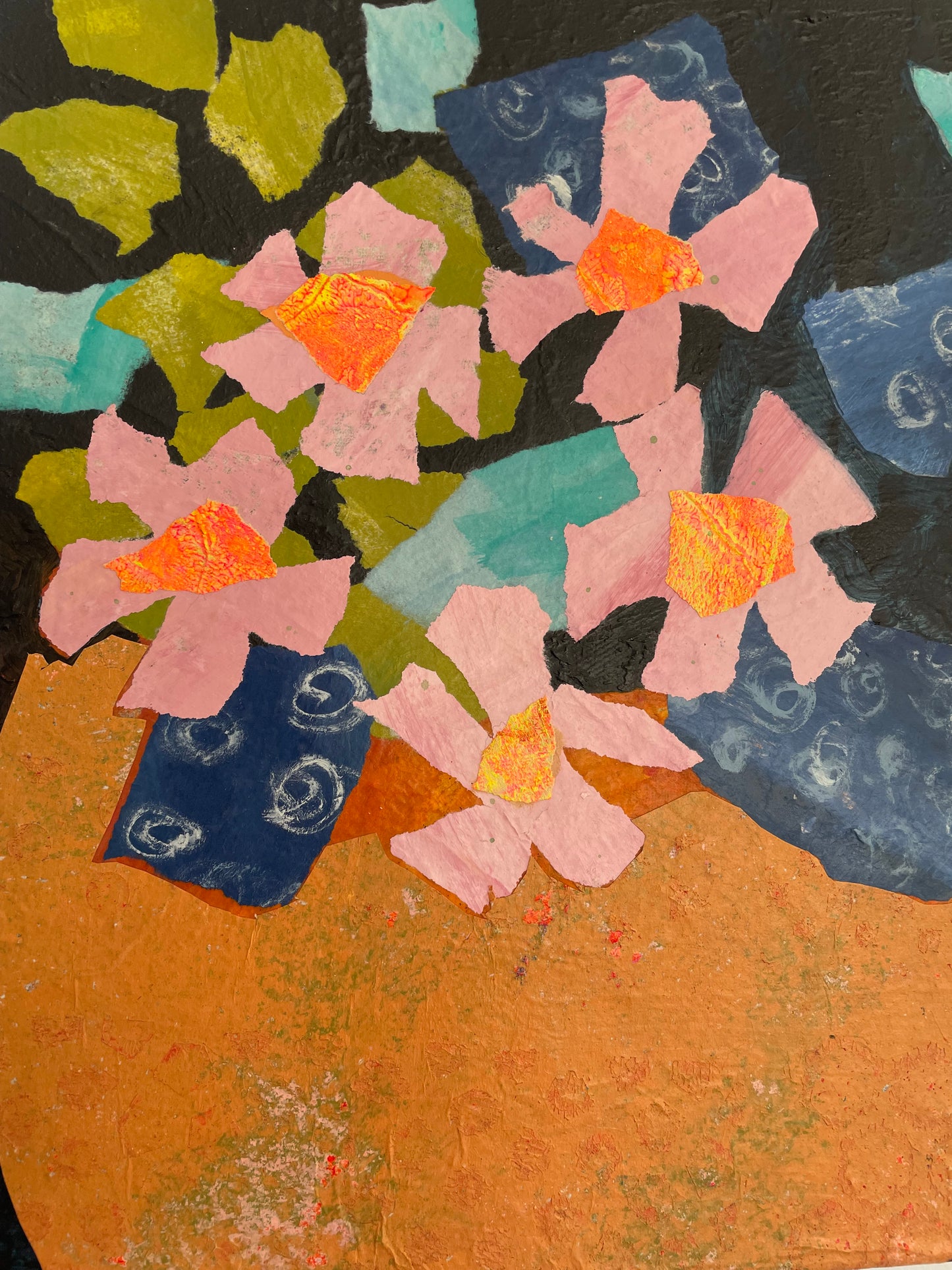 “In the Moonlight”  $350 - 12"x 12" mixed media Acrylic and painted papers on canvas