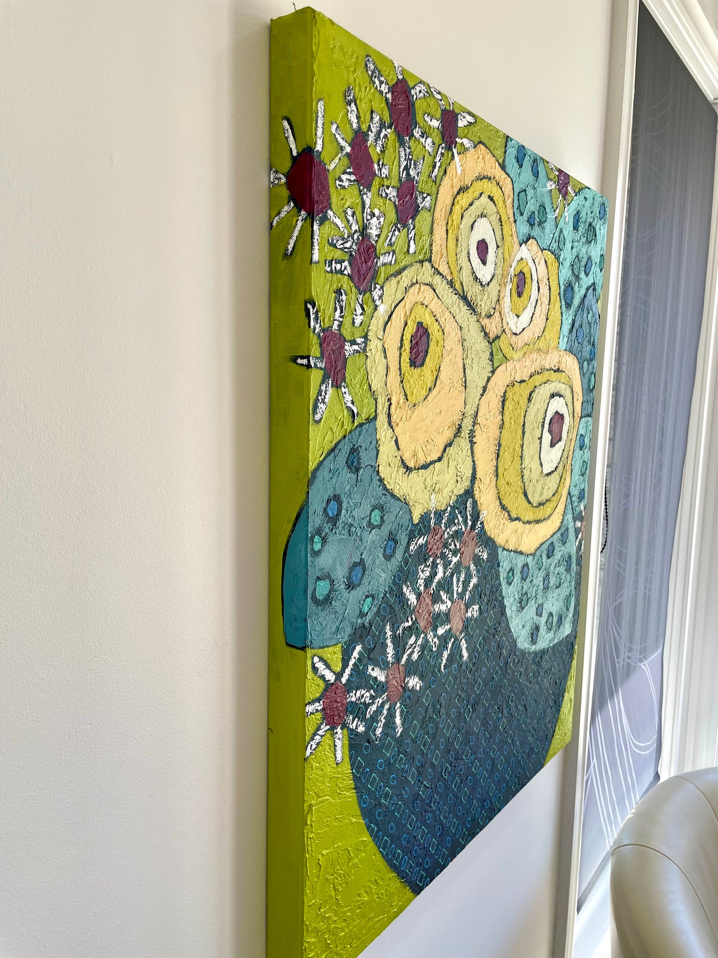 "Lemon Bloom Uprising" $950 24" x 30" acrylic on gallery depth canvas
