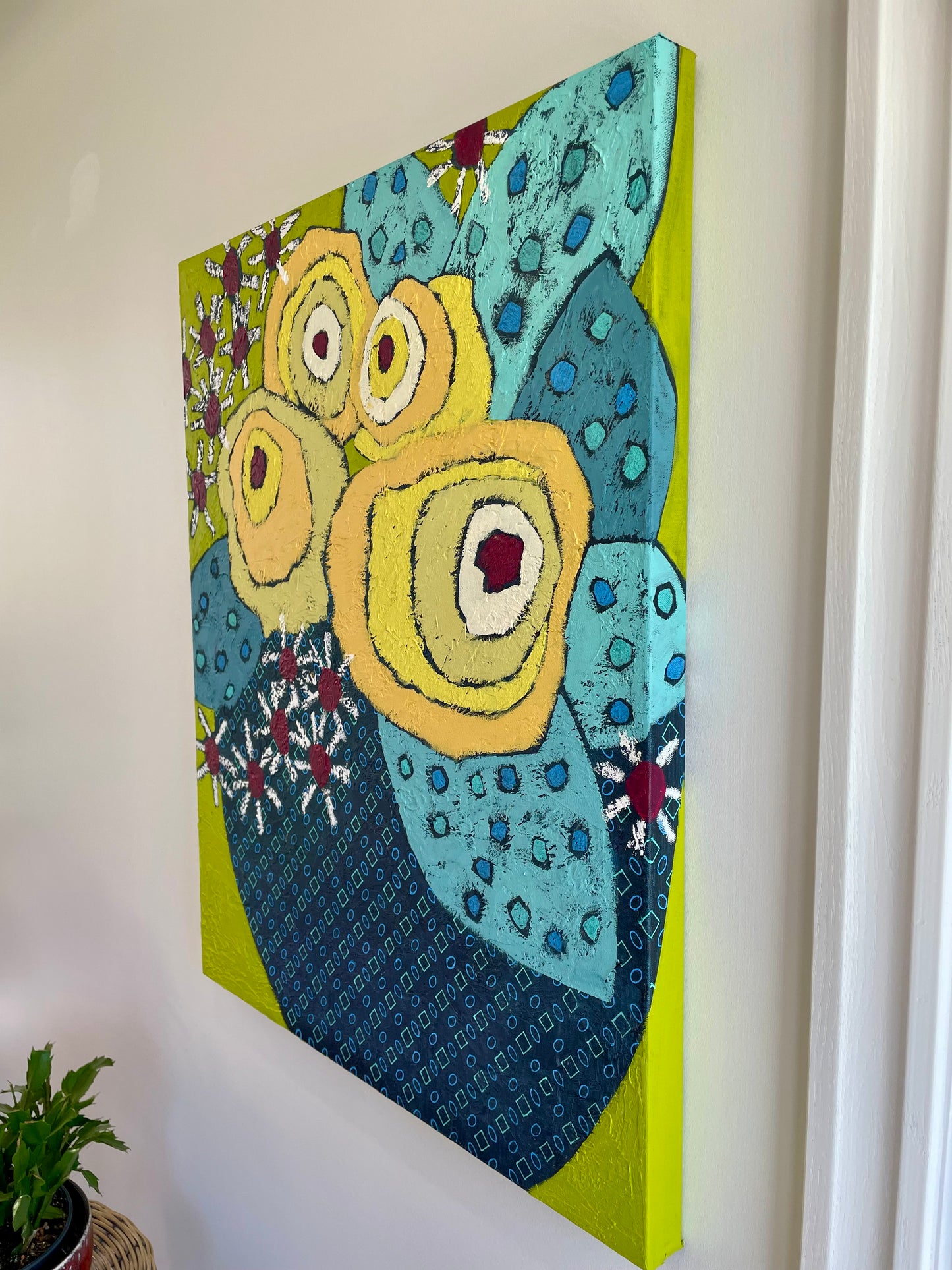 "Lemon Bloom Uprising" $950 24" x 30" acrylic on gallery depth canvas