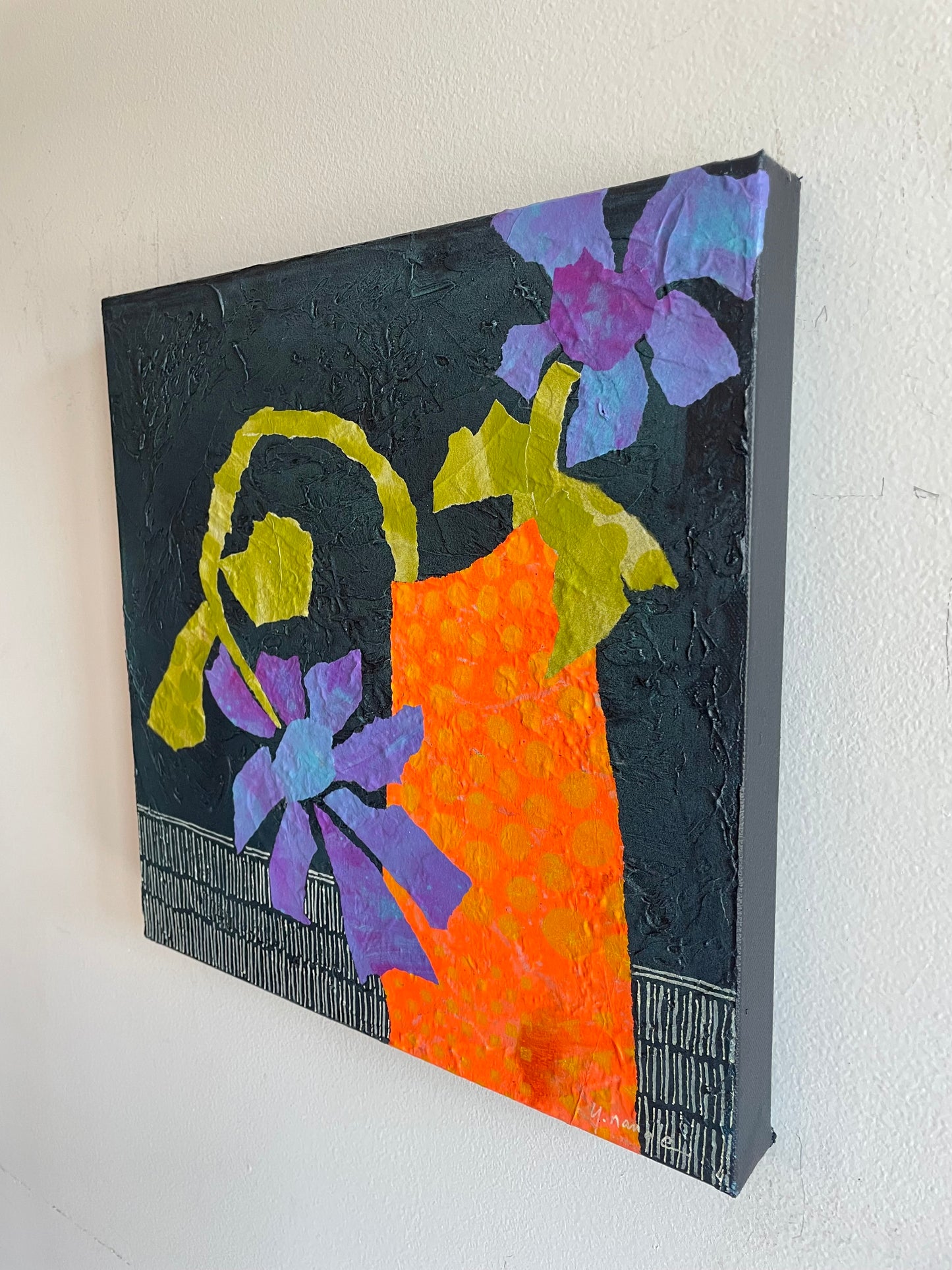 “Pardon My Purple"  $400- 14"x 14" Mixed media on gallery depth canvas