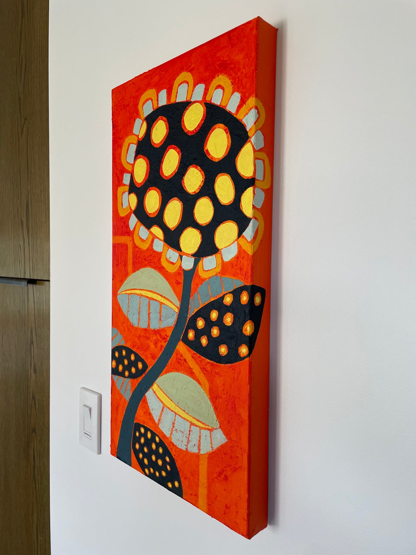 " Bloom on the Loose" $525  12"x 24" acrylic on gallery depth canvas