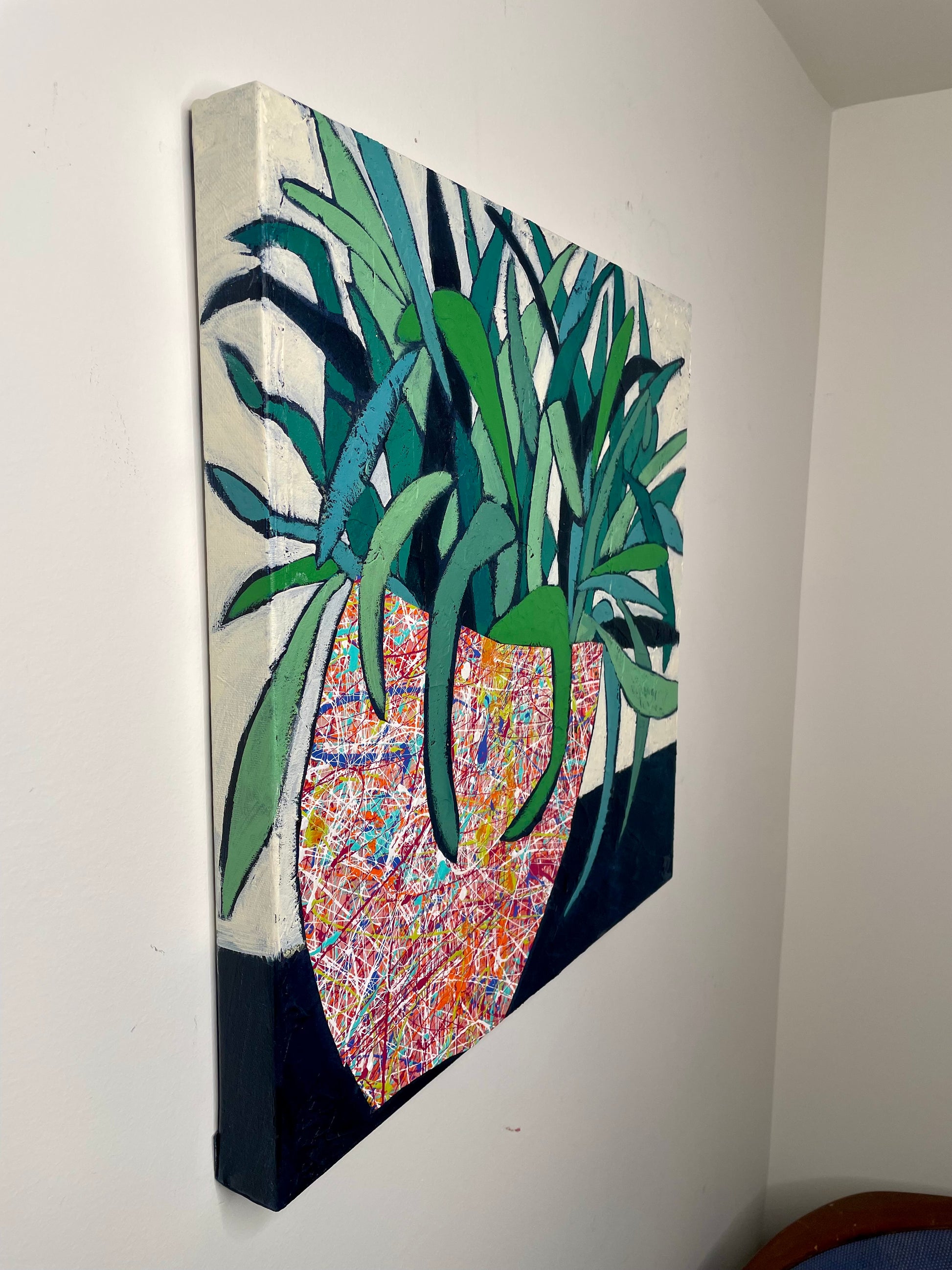spider plant art Spider Plant in Splatter | 18x18 Abstract Floral Painting