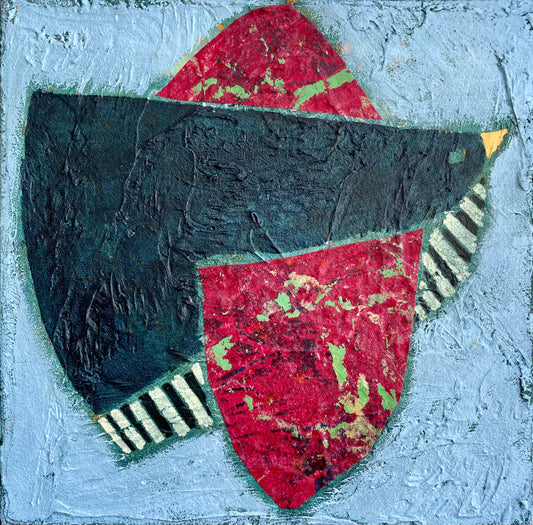 Waithing for this Moment to be Free abstract blackbird painting with vibrant red and green wings and texture  