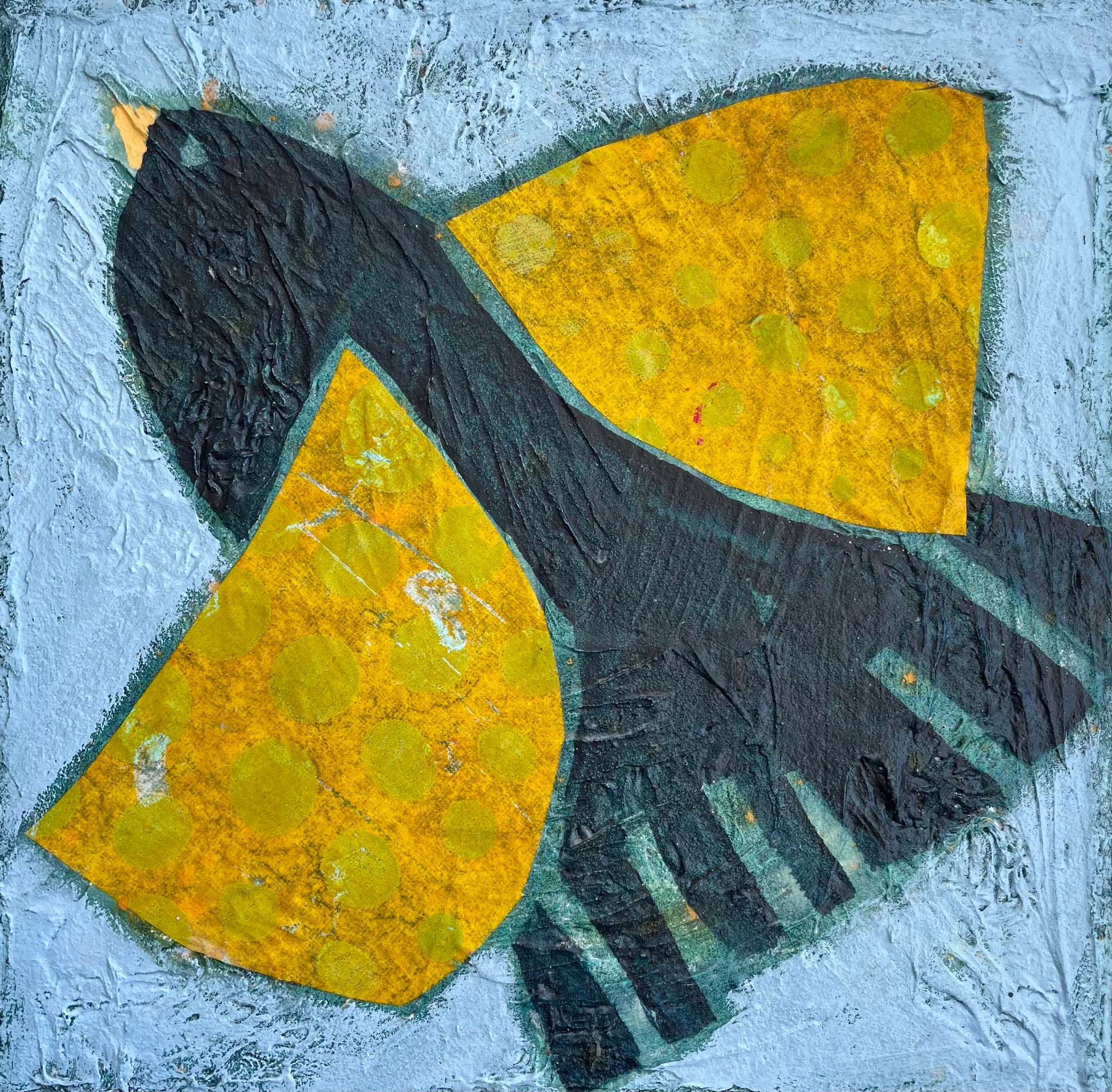 Waiting for This Moment to Arise abstract blackbird painting with layered mixed media texture