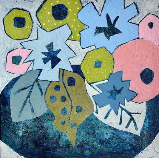 "Blooms Untamed"  $512 - 16"x 16" Mixed media on gallery depth canvas