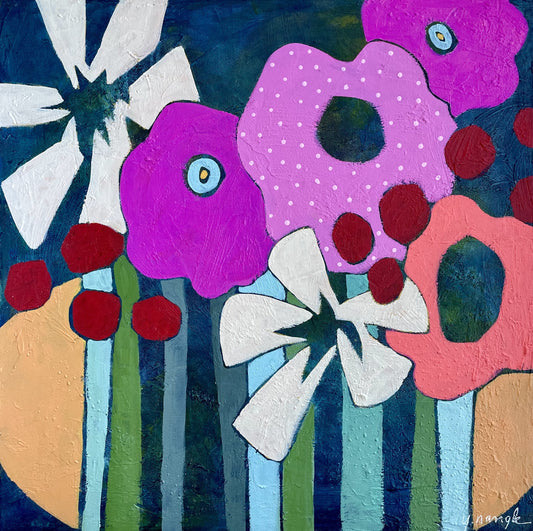 "Unstoppable Blooms"  $512 - 16"x 16" Mixed media on gallery depth canvas (Copy)