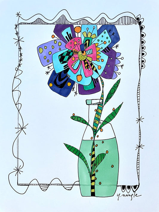 "Escaping the Vase with Madcap and Mayhem" - doodle art creation on paper