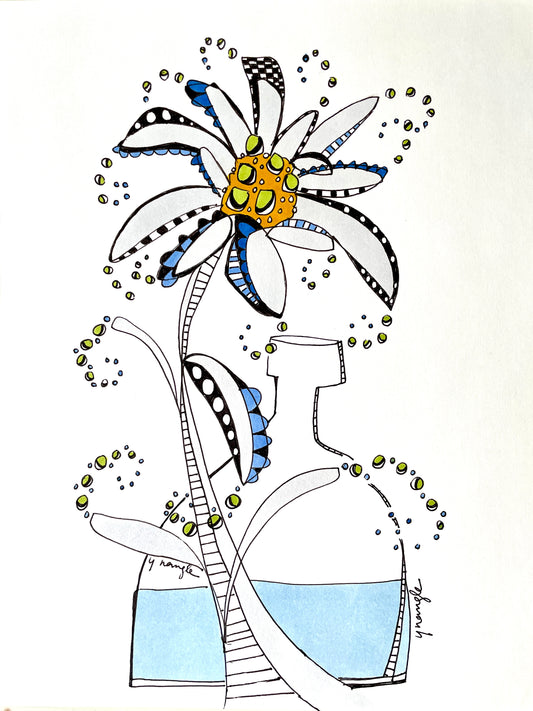 "Edelweiss Outside the Vase" doodle art creation on paper