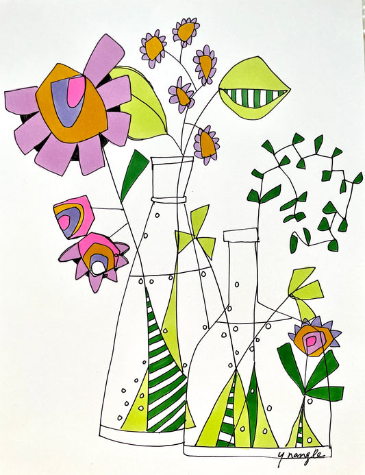 "Escaping the Vase Purple Phlox Party" - doodle art creation on paper