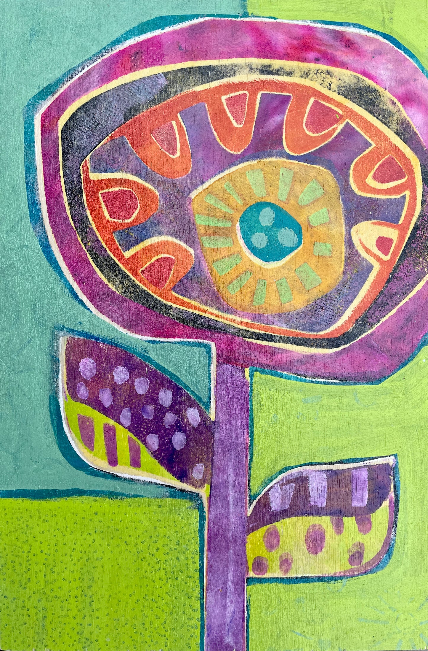 "Funky Flower"  12"x 14" $380 - acrylic painting on cradled wooden canvas