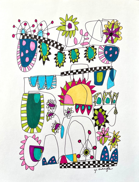 "Sunshine and Flowering Vegetables " doodle art creation