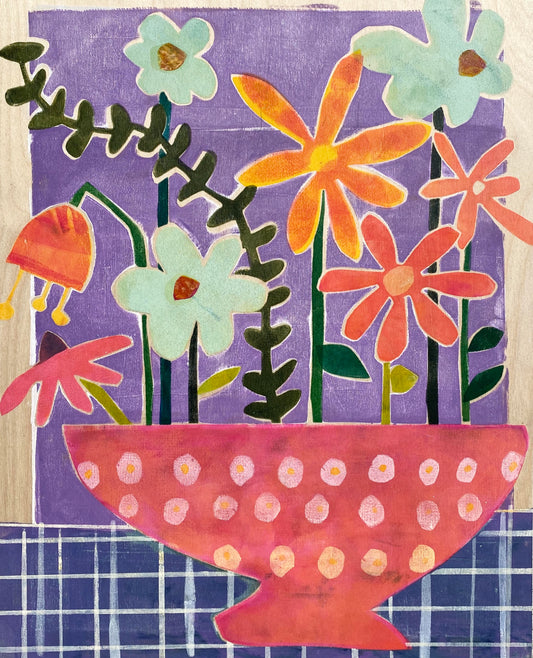 “Polka Dot Bowl of Blooms”  $525- 16"x20" on cradled wooden canvas