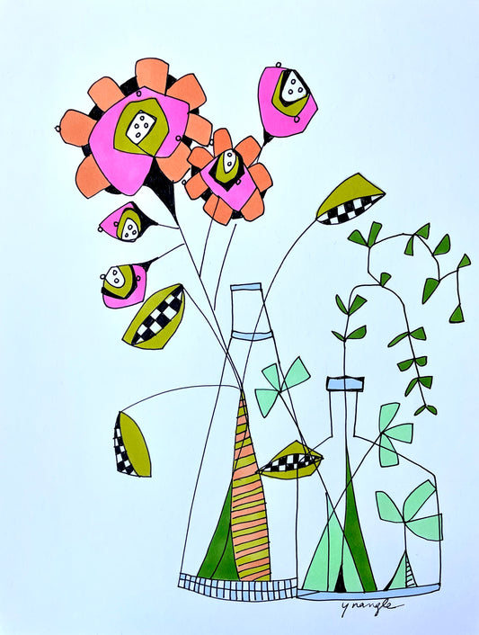 "Escaping the Vase Orange Revelry" - doodle art creation on paper