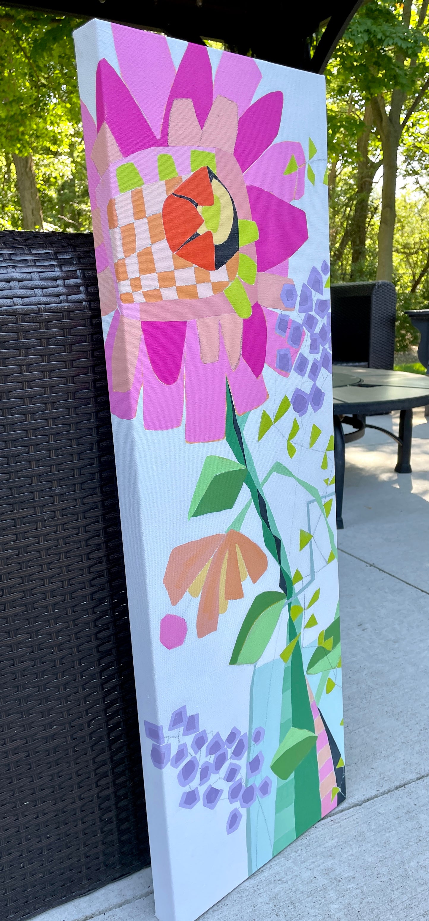 "Escaping the Vase Pink Passion" $800- Acrylic painting on gallery depth (1 1/2") canvas