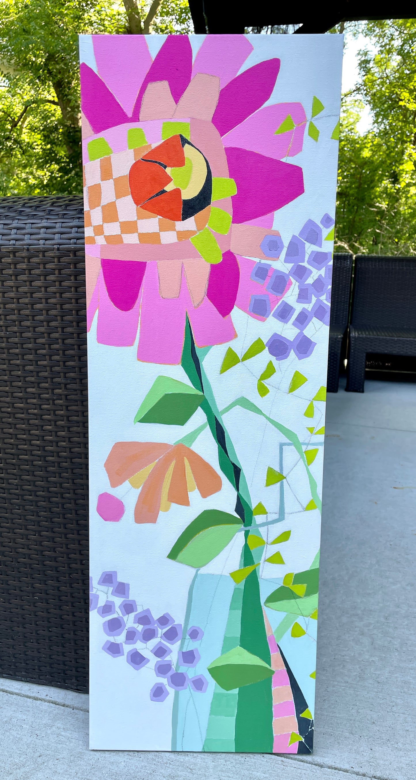 "Escaping the Vase Pink Passion" $800- Acrylic painting on gallery depth (1 1/2") canvas