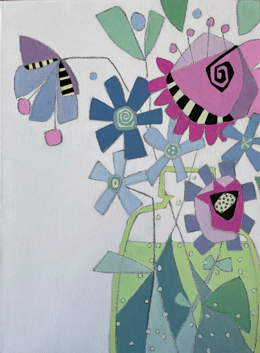 "Escaping the Vase, Very Violet Floral Doodle"  - $350- 12"x16" Acrylic painting on gallery depth (1 1/2") canvas