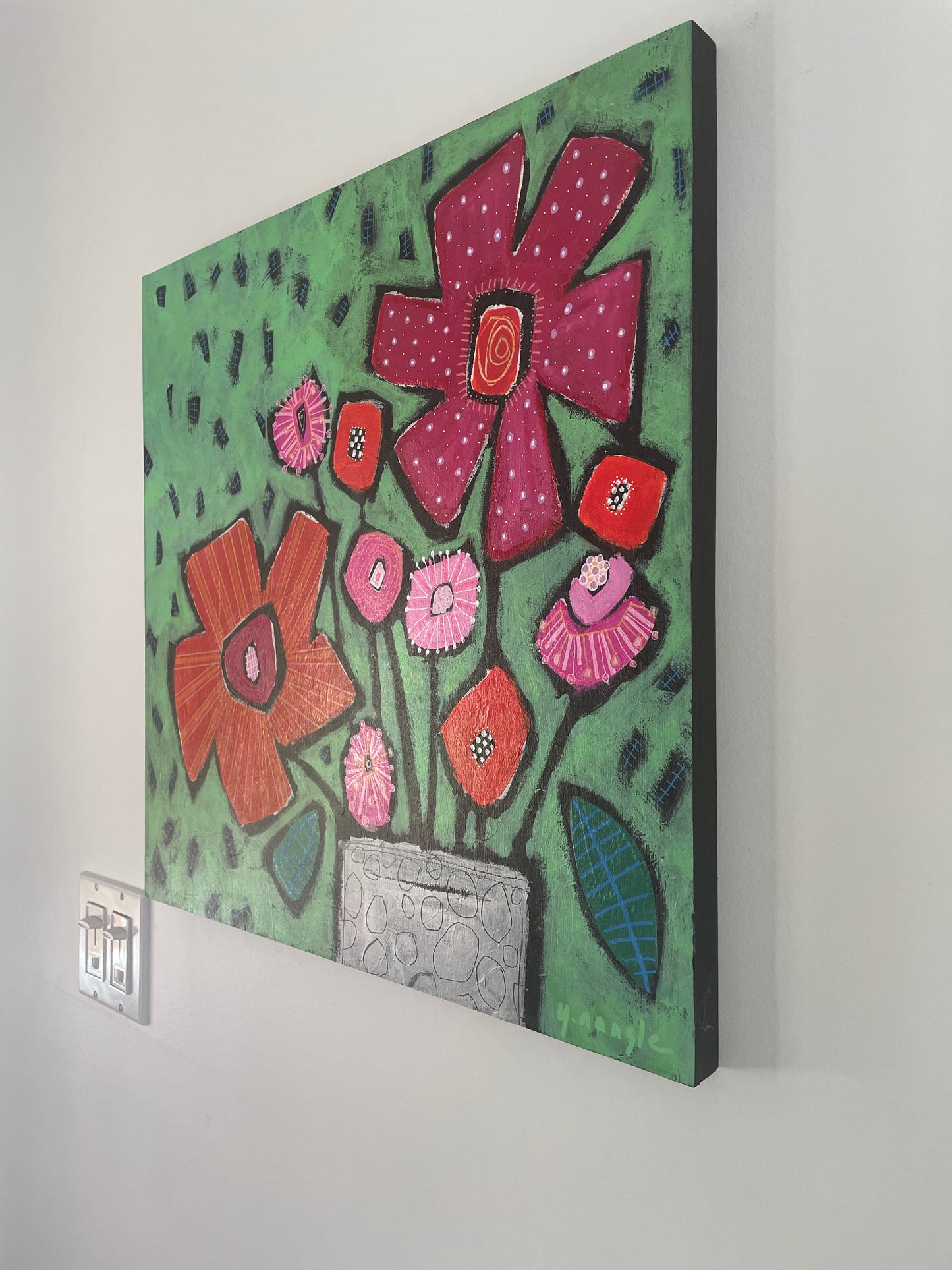 "Poppin' Patterns”  $400- 20"x20" Acrylic on cradled wooden canvas